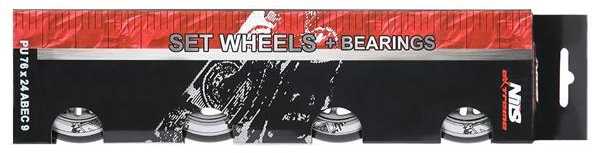 PU 76x24 82A Juodas N (4 vnt.) + ABEC-9 (8 vnt.) NILS EXTREME SET