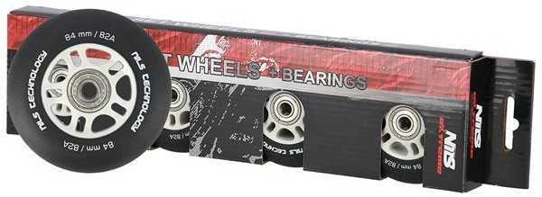 PU 84x24 82A MATINE Juodas (4 vnt) + ABEC-9 CHROME (8 vnt) NILS EXTREME RINKINYS