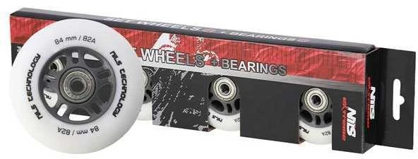 PU 84x24 82A MATTE Baltas (4 vnt) + ABEC-9 CHROME (8 vnt) NILS EXTREME RINKINYS