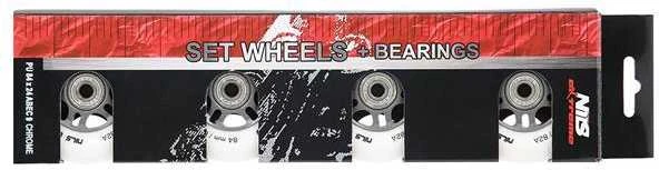 PU 84x24 82A MATTE Baltas (4 vnt) + ABEC-9 CHROME (8 vnt) NILS EXTREME RINKINYS