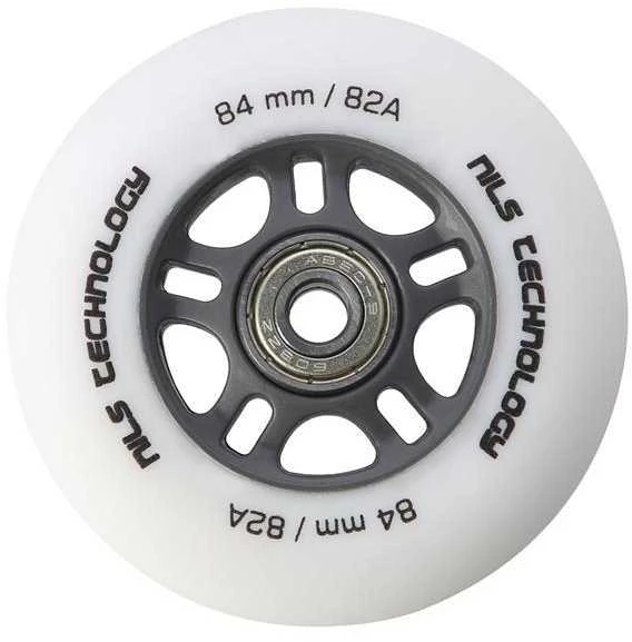 PU 84x24 82A MATTE Baltas (4 vnt) + ABEC-9 CHROME (8 vnt) NILS EXTREME RINKINYS