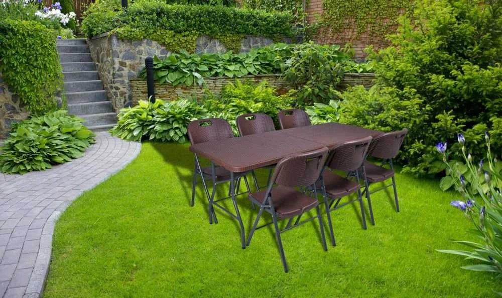 RATTAN maitinimo stalas, sulankstomas į lagaminą, 180 cm, ruda
