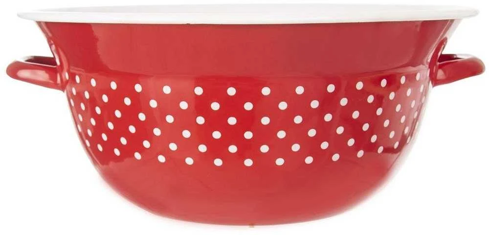 Retro raudonos spalvos emaliuotas dubuo su taškeliais, 34 cm, 9 l