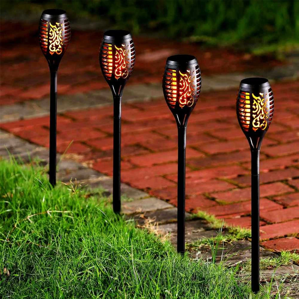 Saulės energija varomas žibintuvėlis su liepsnomis, 12 SMD LED, 7x7x50cm