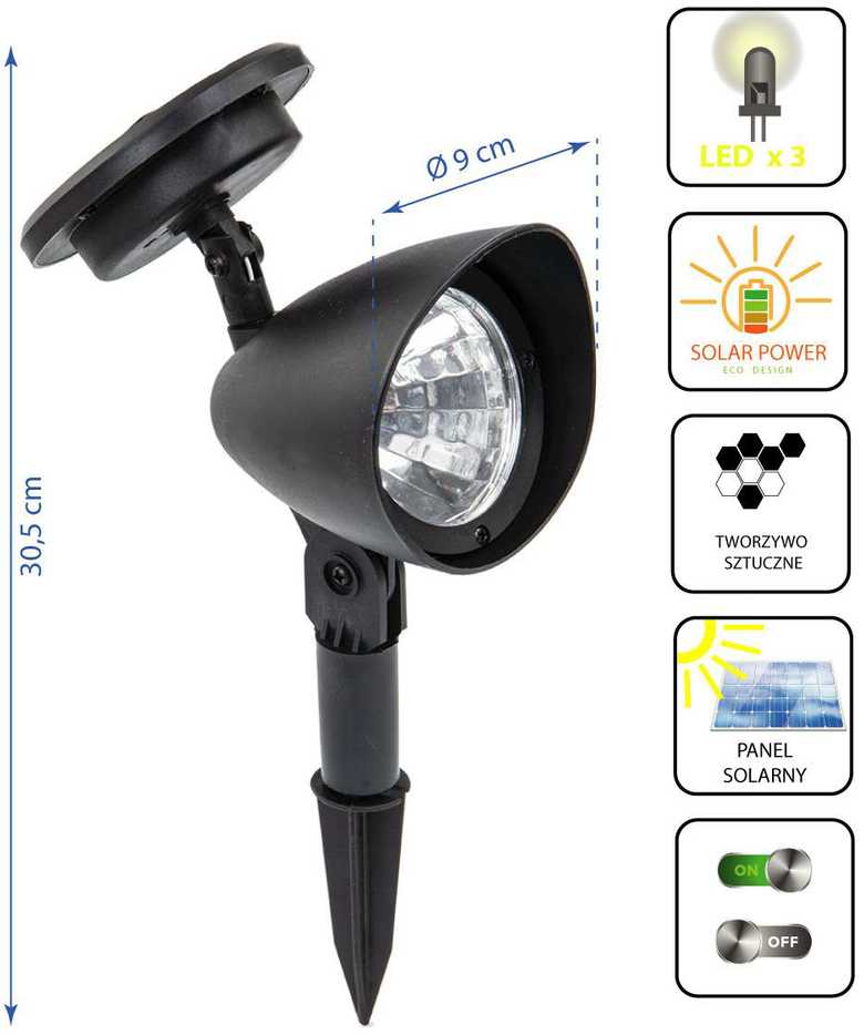 SAULĖS LEMPAS, 3 LED IŠIMTAS ​​REFLEKTORIAUS