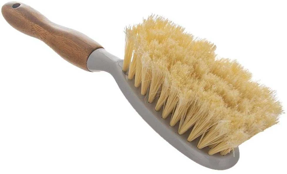 Šepetys su šiukšliadėže su guma pilkos bambuko WOODY pakabos šlavimui