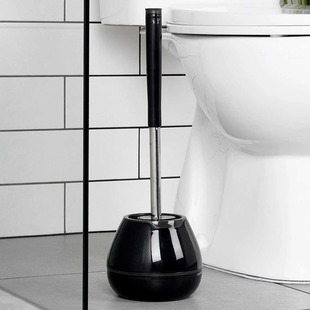 Silikoninis tualetinis šepetys su laikikliu ir žnyplėmis, juodas, 42 cm