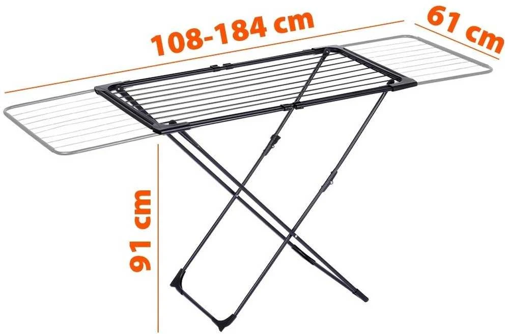 Skalbinių džiovintuvas Metalinis Juodas Ištraukiamas XXL Solid VILDE 108-182 cm