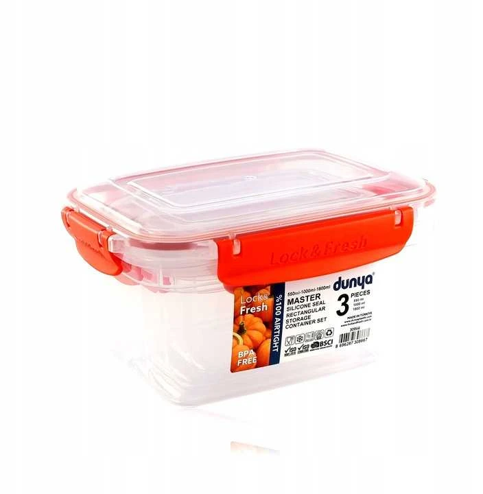 Stačiakampių konteinerių MASTER rinkinys, 3 vnt. 550 1000 1800 ml