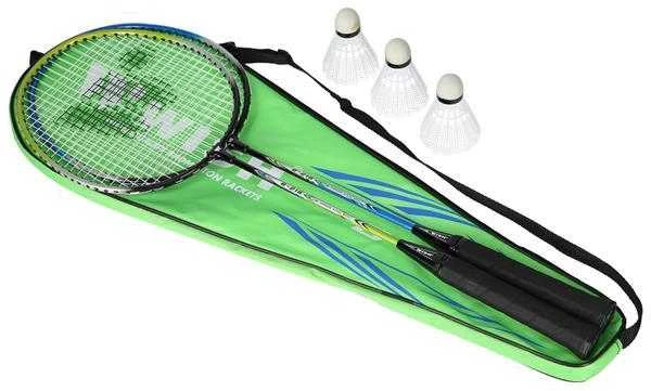 STEELTEC 216K BADMINTONO RAKEČIŲ RINKINYS ŽALIA+MĖLYNA + PEČĖS 3 Vnt.