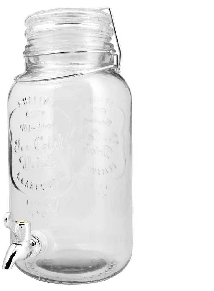 Stiklainis su čiaupu gerti sultis, limonadą, vandenį, 4 l