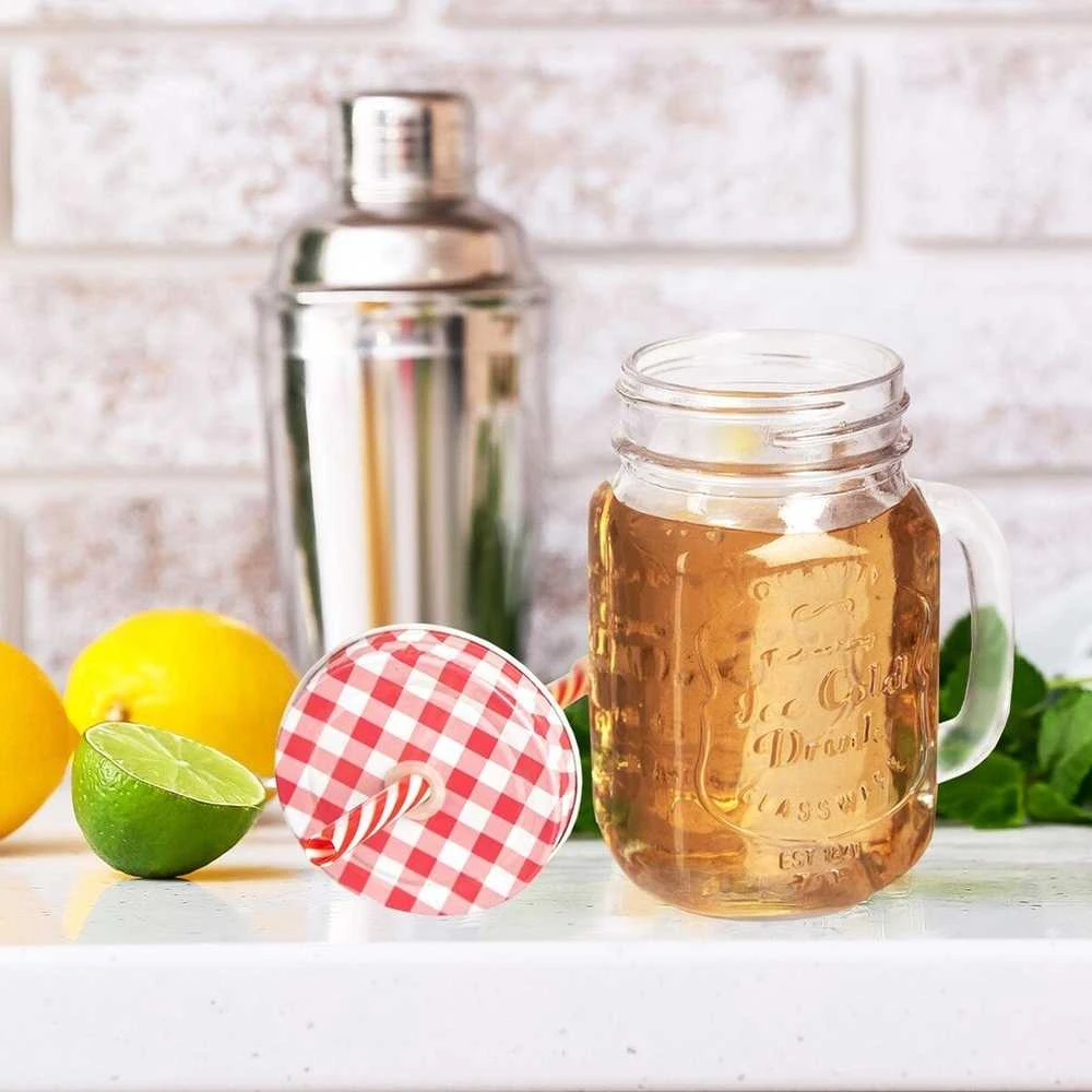 Stiklainis su rankena su šiaudiniu puodeliu stiklu 450 ml