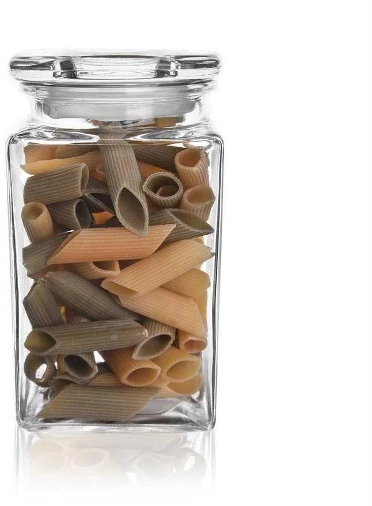 Stiklinis indas virtuvinis stiklainis kvadratinis stiklainis su dangteliu 1,4 l retro