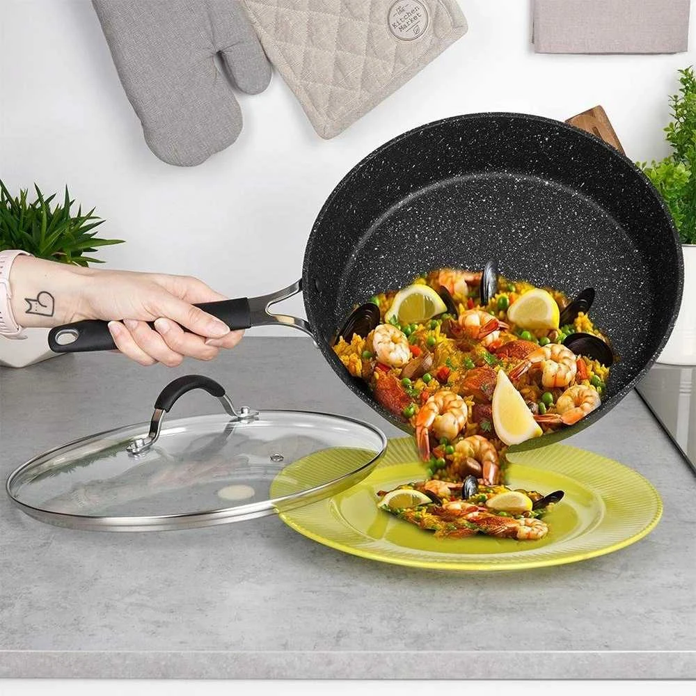 STONER neprideganti granitinė keptuvė su dangčiu, 28 cm