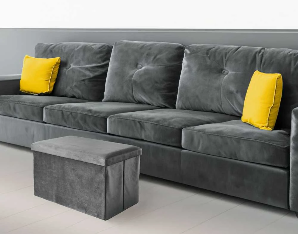 Sulankstomas aksominis pufas DIEGO grafito VELVET, dydis XL