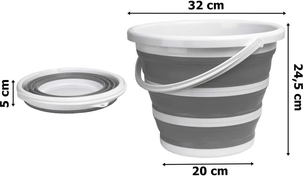 Sulankstomas kibiras 32cm baltas ir pilkas Asmar 10 litrų kompaktiškas