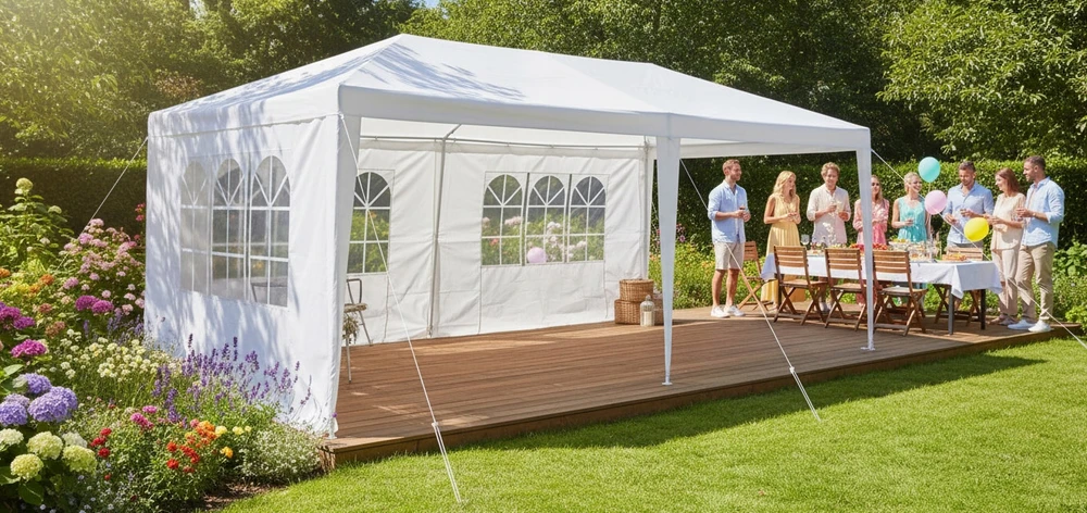 TENO baltas sodo paviljonas su langais 3x6 m