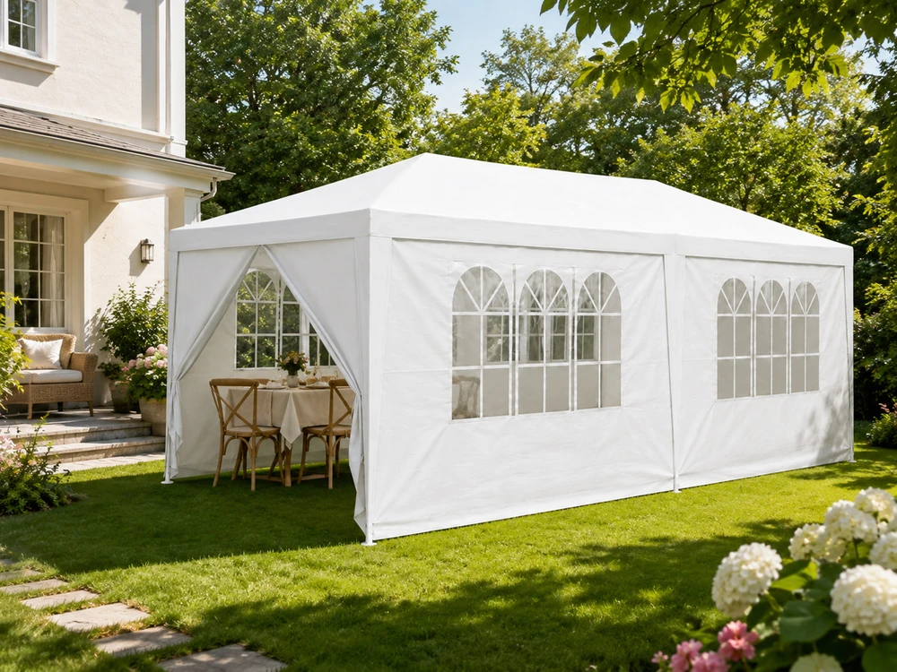 TENO baltas sodo paviljonas su langais 3x6 m
