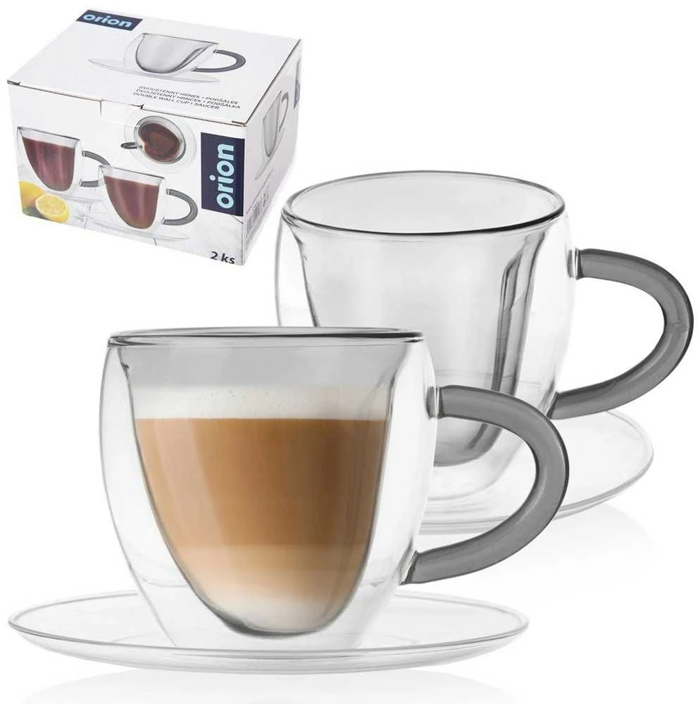 Terminiai puodeliai su lėkšte su dviguba sienele kavai ir arbatai DOUBLE 160 ml 2 vnt.