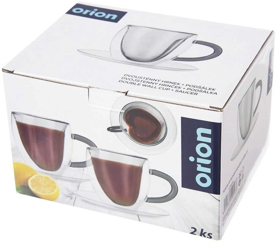 Terminiai puodeliai su lėkšte su dviguba sienele kavai ir arbatai DOUBLE 160 ml 2 vnt.