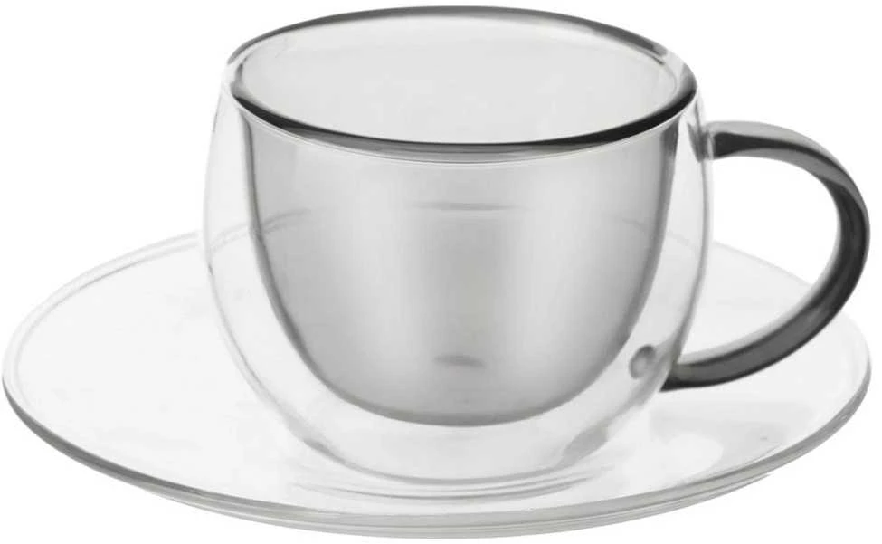 Terminiai puodeliai su lėkšte su dviguba sienele espreso kavai DOUBLE 90 ml 2 vnt.