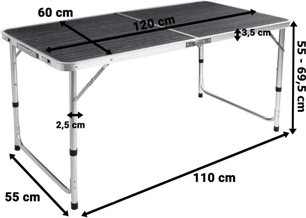 Lauko baldų komplektas TRAMP kempingas sulankstomas turistinis rinkinys 120x60 cm juodos medienos