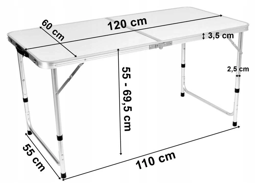 TRIP sulankstomas stovyklavimo stalas 120x60 cm baltas