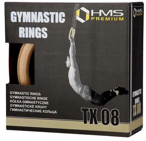 TX08 MEDINIAI GIMNASTIJOS ŽIEDAI SU IŠMATAVIMO KARABINE HMS PREMIUM
