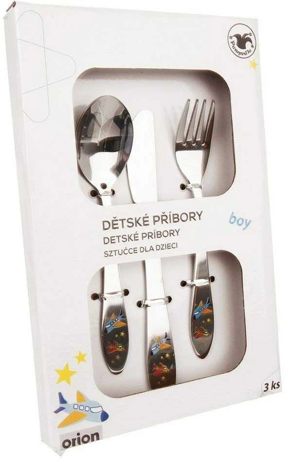 Vaikiški stalo įrankiai, šaukštas, šakutė, peilis, 3 vnt.