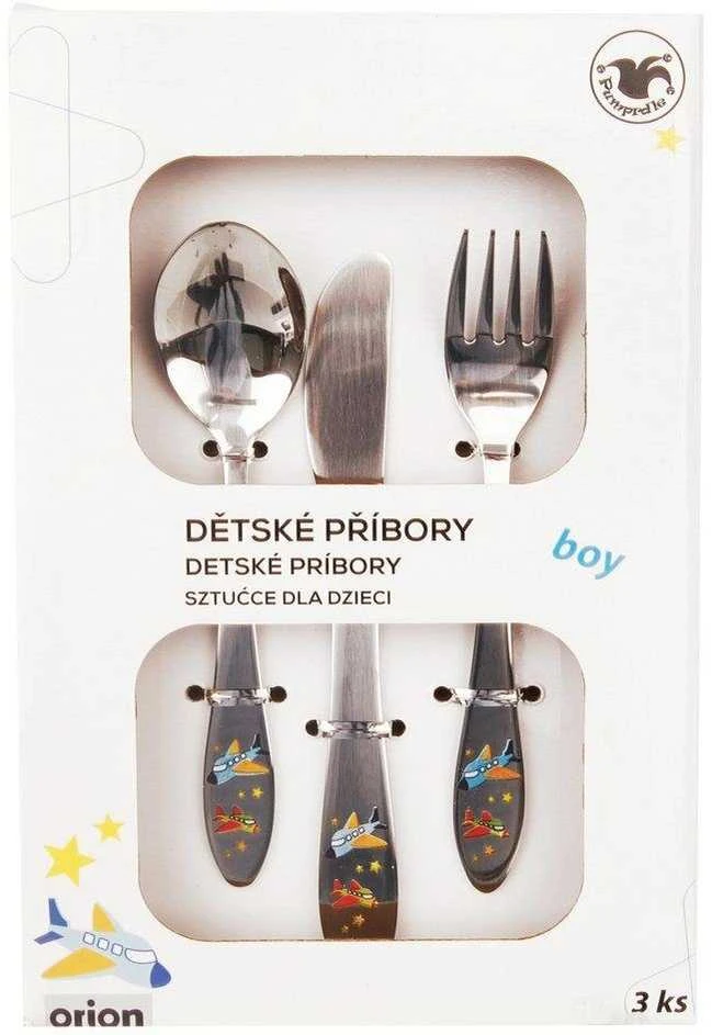 Vaikiški stalo įrankiai, šaukštas, šakutė, peilis, 3 vnt.
