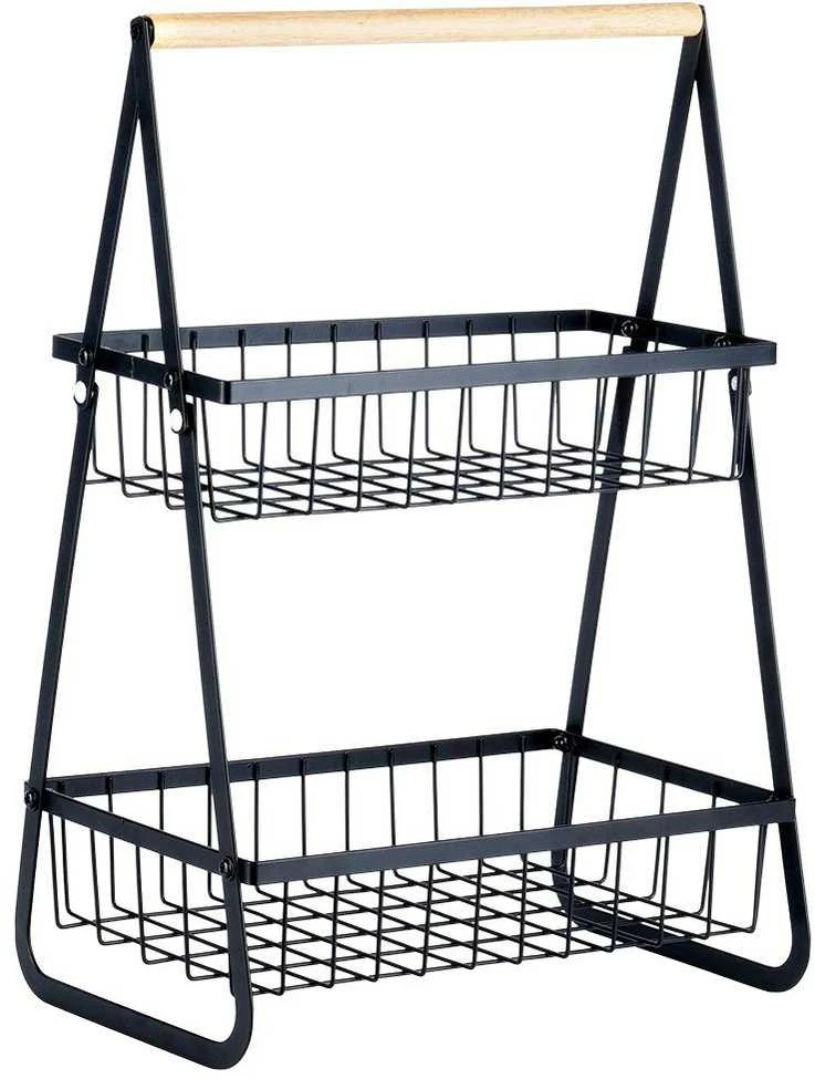 Vaisių daržovių krepšelis 2 pakopų metalinis juodas VILDE 29 cm