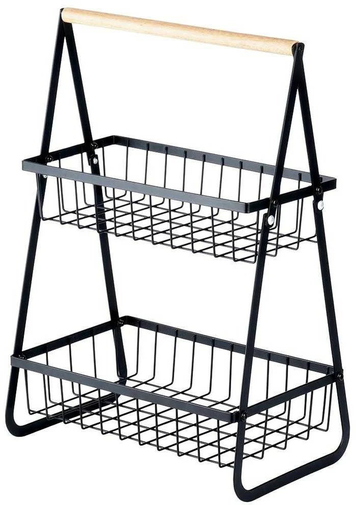 Vaisių daržovių krepšelis 2 pakopų metalinis juodas VILDE 29 cm