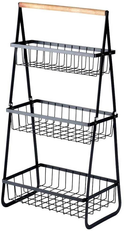 Vaisių daržovių krepšelis 3 pakopų metalinis juodas VILDE 29 cm