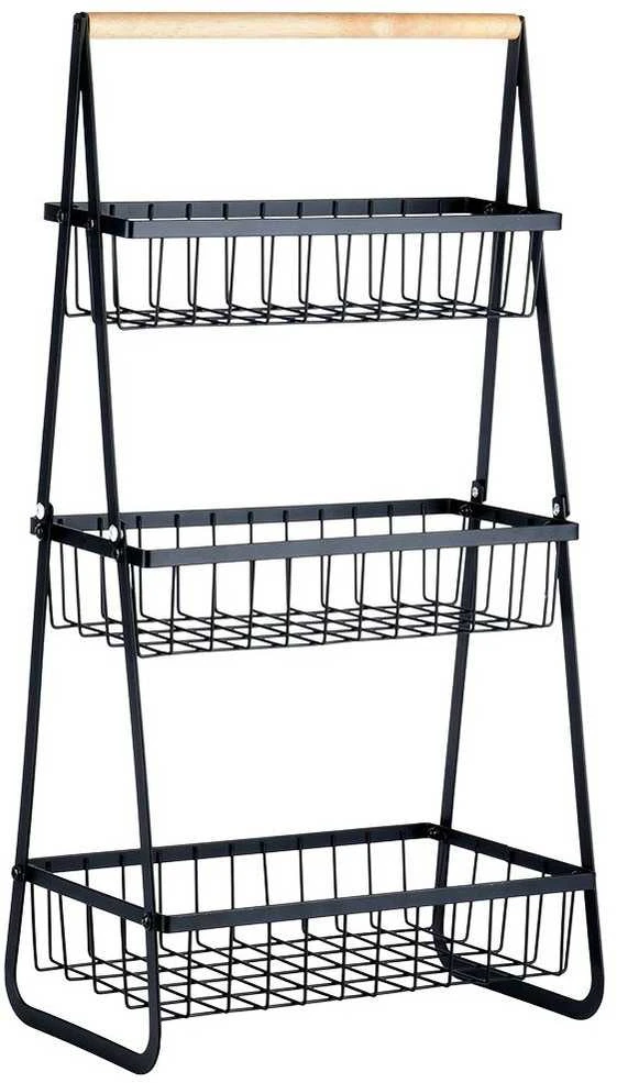 Vaisių daržovių krepšelis 3 pakopų metalinis juodas VILDE 29 cm