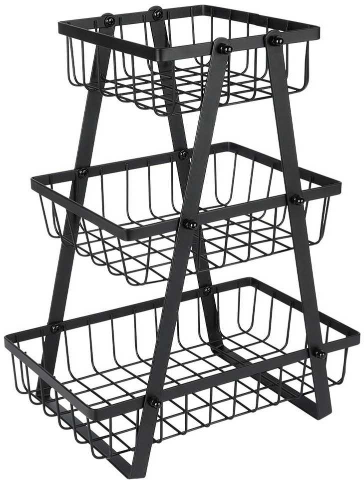 Vaisių ir daržovių krepšelis 3 pakopų metalinis juodas VILDE 28x17,5x34,5 cm