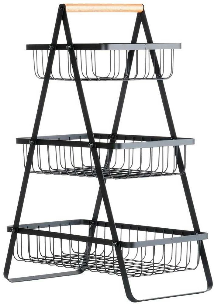 Vaisių ir daržovių krepšelis 3 pakopų metalinis juodas VILDE 34x17,5x46,5 cm