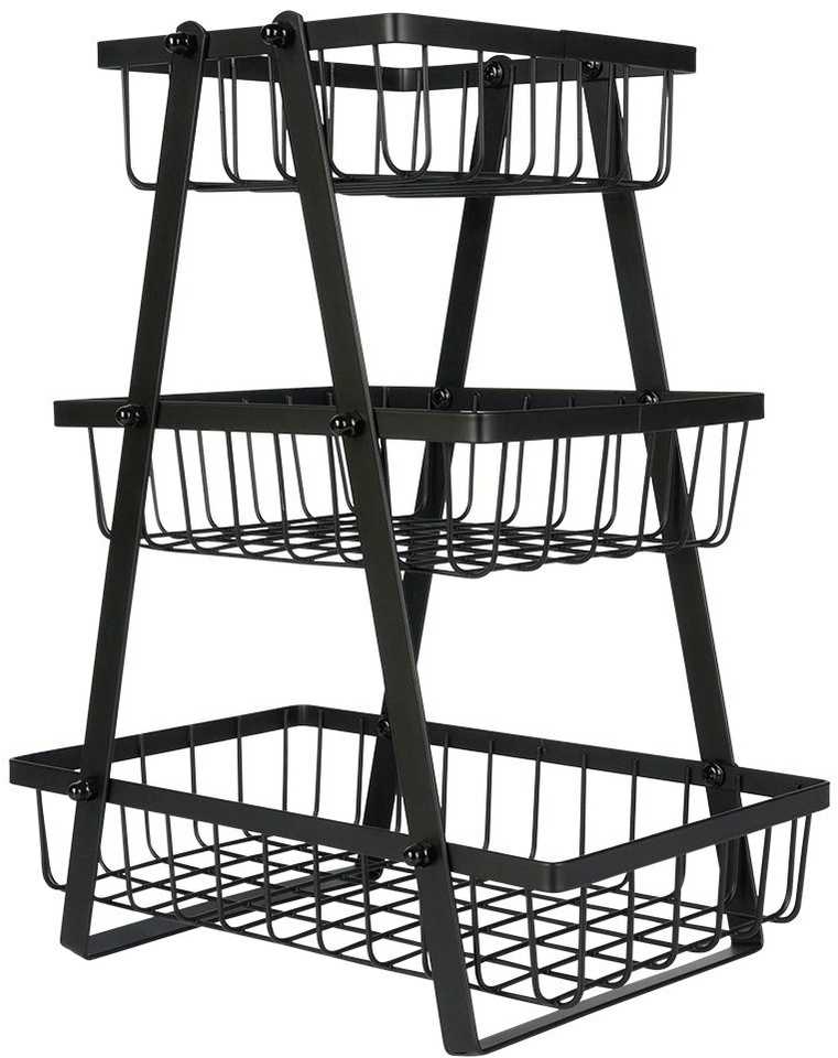 Vaisių ir daržovių krepšelis 3 pakopų metalinis juodas VILDE 28x17,5x34,5 cm