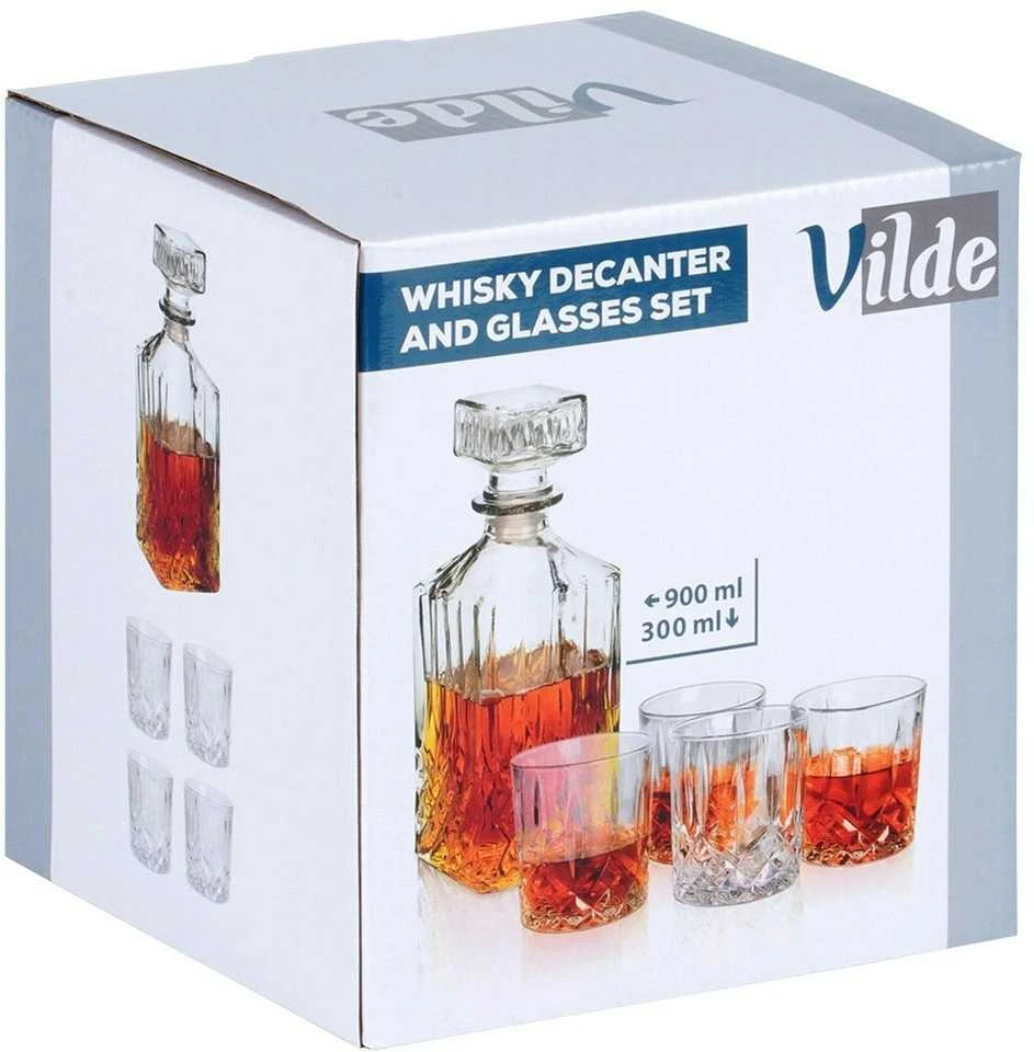VILDE stiklinis grafinas ir viskio taurės 900 ml + 4x300 ml 5 vnt.