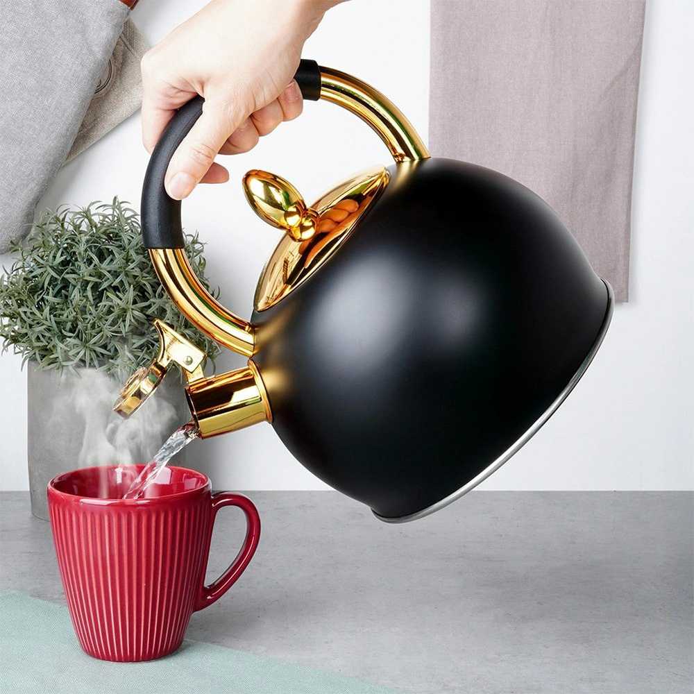 Virdulys su švilpuku, nerūdijantis plienas, juodas, auksinis, VILDE, 3 l