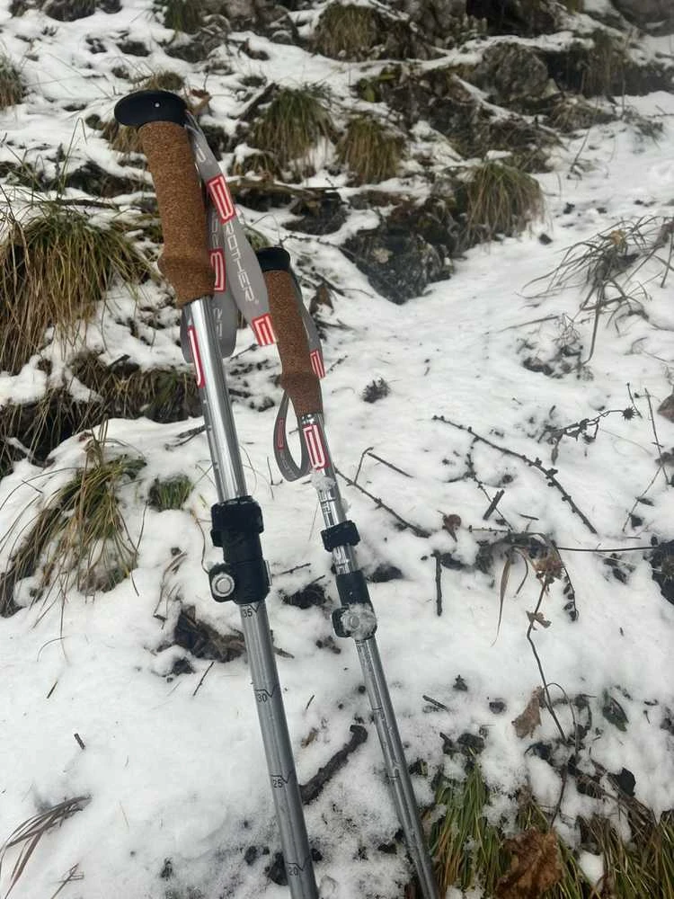 Žygio lazdos Reguliuojamos 5 dalių ACRA kamštinė rankena 115-135 cm