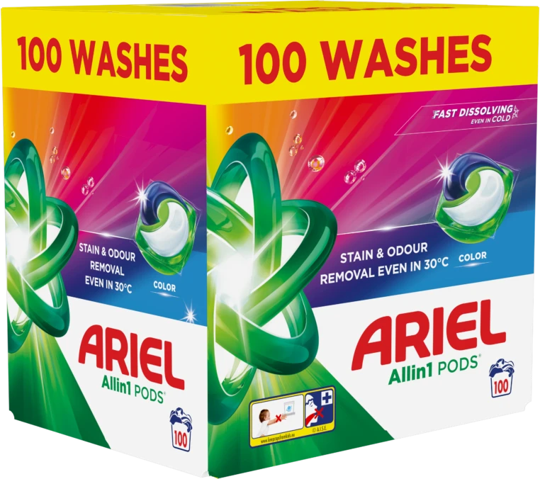 Ariel All-in-1 Pods Color Želinės Skalbimo Kapsulės, 100 Kapsulės