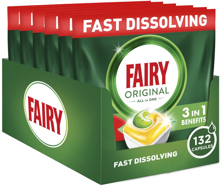 Indaplovių kapsulės Fairy Original All in One Lemon, 132 vnt., citrinų kvapo