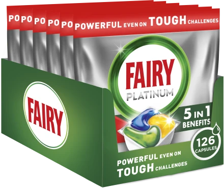 Indaplovių tabletės Fairy Platinum All In One Lemon, 126 vnt.