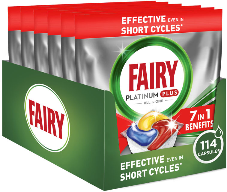 Fairy Platinum Plus All In One Lemon Indaplovių Tabletės, 114 vnt.