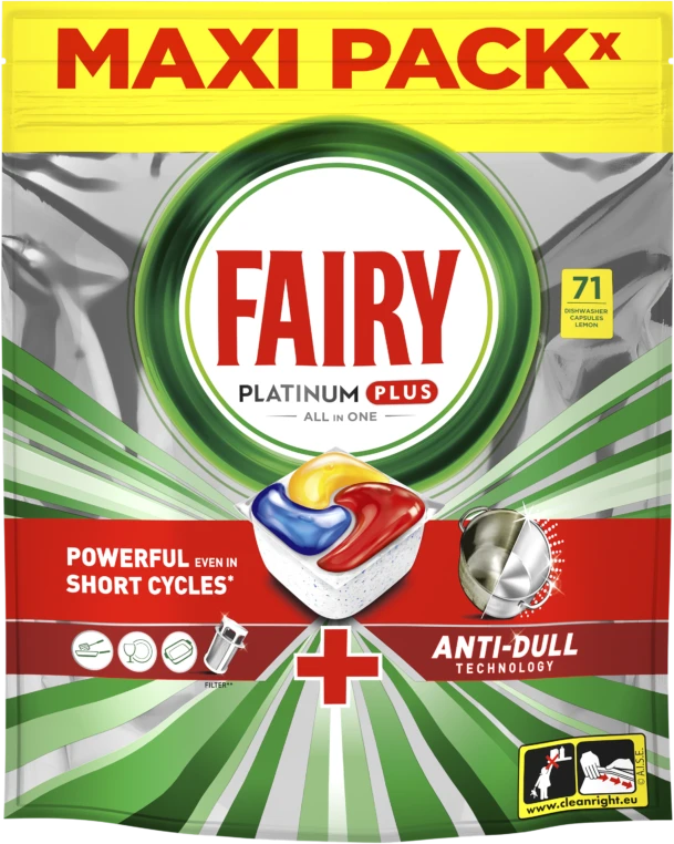 Indaplovių kapsulės Fairy Platinum Plus All In One Lemon, 71 vnt.