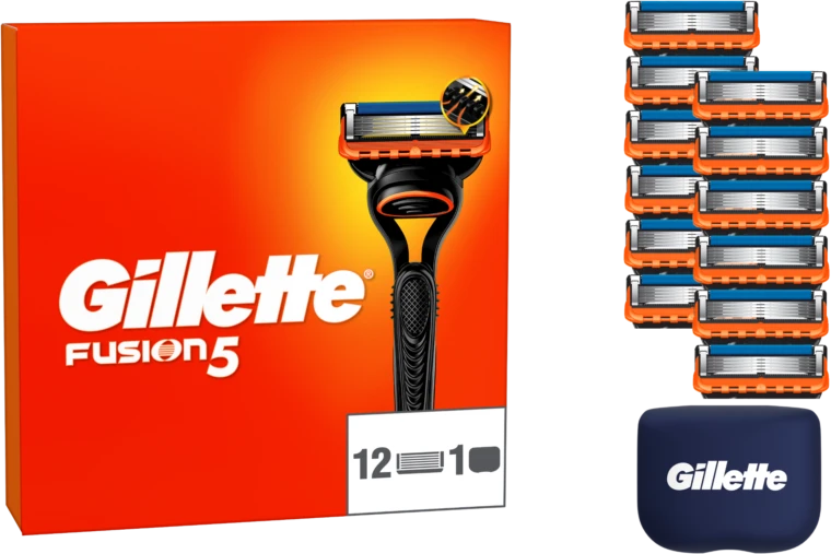 Gillette Fusion5 Skustuvo Vyrams Peiliukai, 12 Skustuvo Galvučių, peiliukų laikiklis