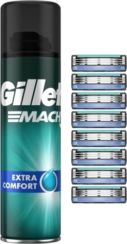 Gillette Mach3 skutimosi peiliukai, 8 vnt. + Mach3 gelis, 200 ml