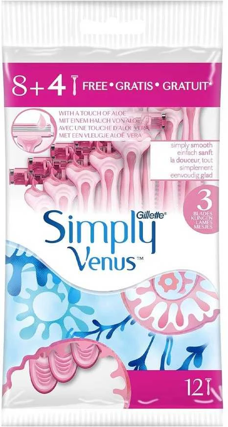 „Gillette Simply Venus 3“ Vienkartiniai Skustuvai Moterims, 12 vnt.