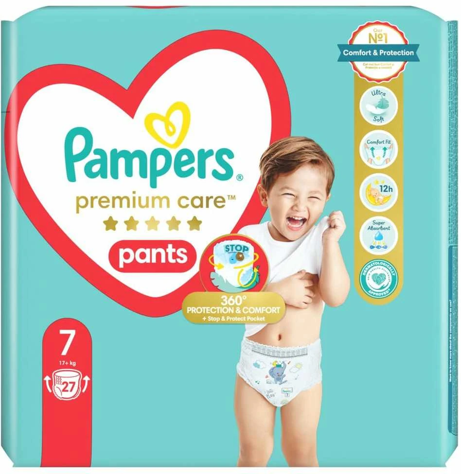 Pampers Premium Care Pants Sauskelnės, 7 Dydis, 27 Sauskeln