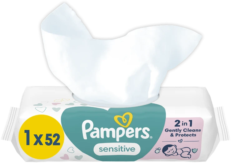 Pampers Sensitive Servetėlės Kūdikiams, 52 Servetėlės